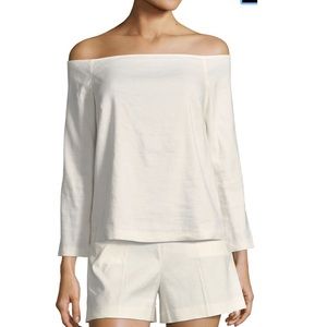 Theory "Aprine" off-shoulder top in stretch-linen